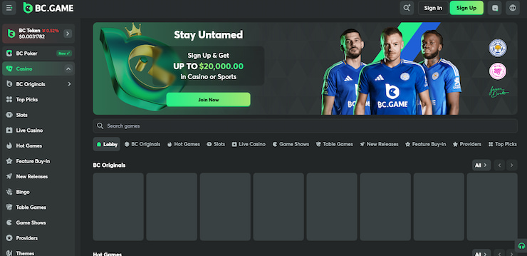 BC.Game home page for crypto casino gambling