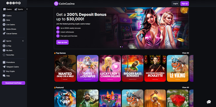 coincasino welcome bonus and games