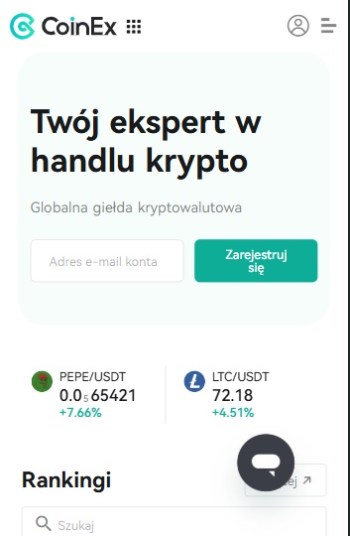 CoinEx giełda wersja mobilna
