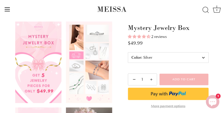 Meissa Home Page, mystery box gioielli