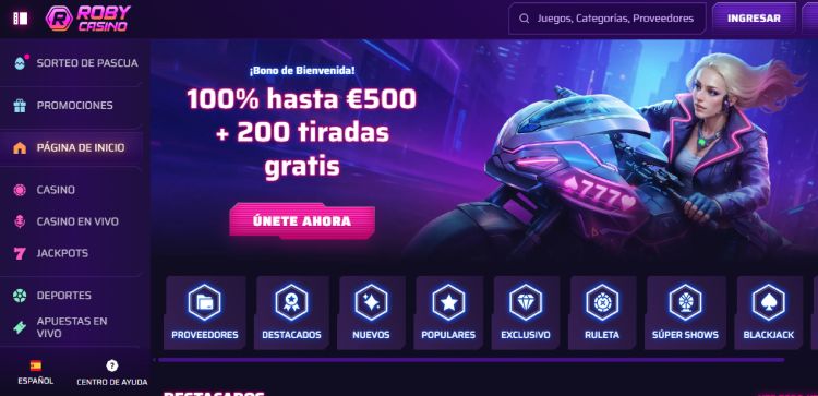 Roby Casino para jugar con un depósito inicial de solo 1 euro y un bono de hasta 500 euros.