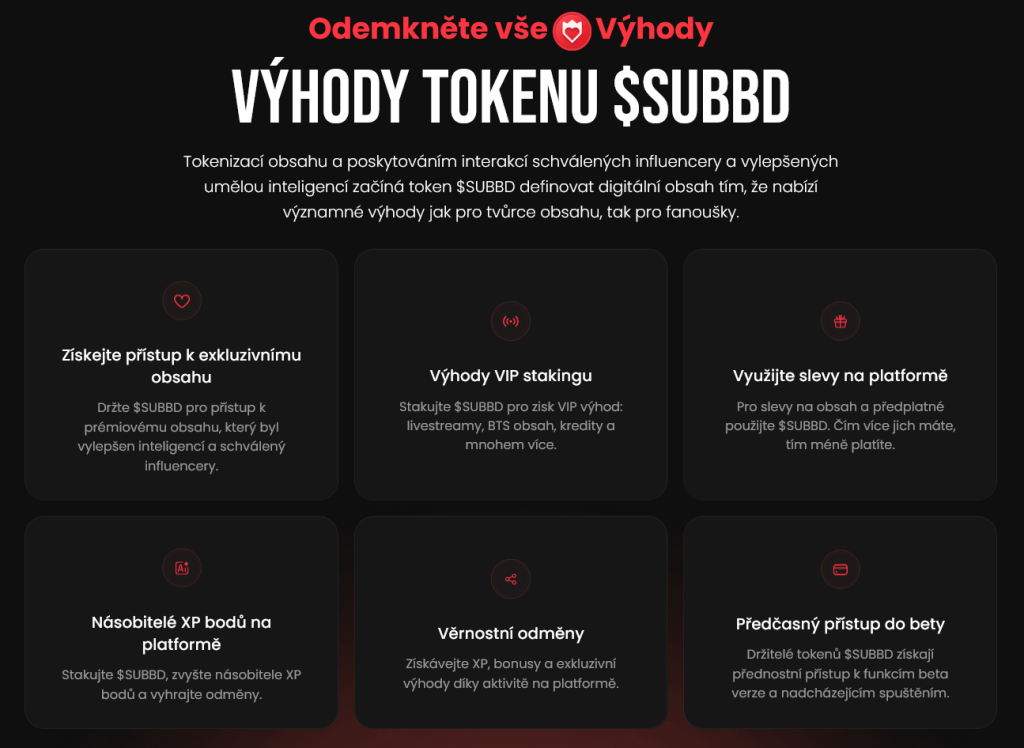 subbd výhody projektu - nové kryptoměny