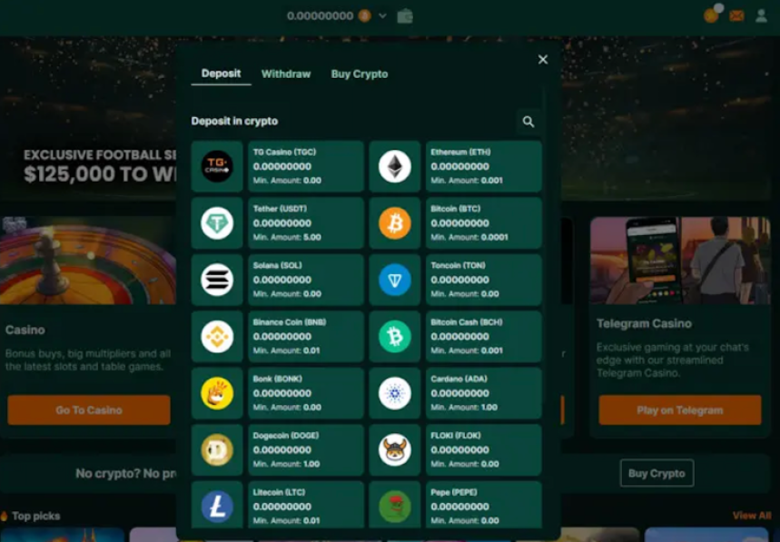 TG Casino крипто залози