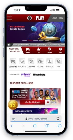 The 12Play Singapore homepage on mobile.