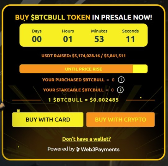 Buy BTC Bull Tokens box on website
