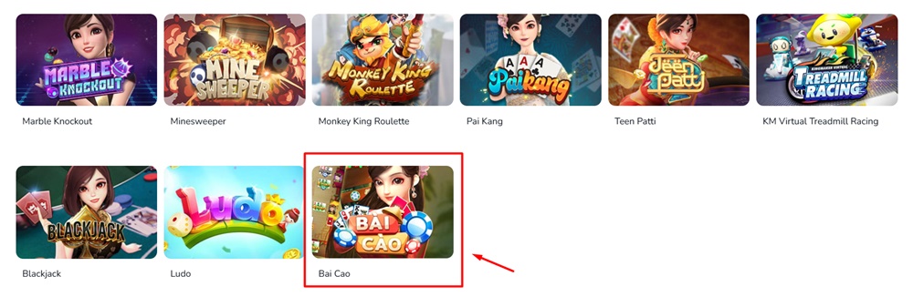 Tìm và chọn game bài Cào để trải nghiệm