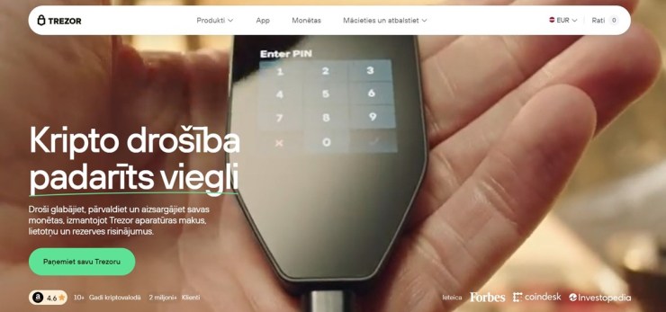 Trezor Model T - labākais maks drošai kriptovalūtu glabāšanai