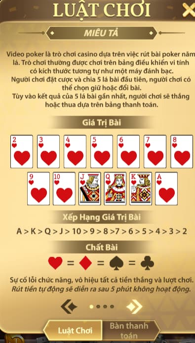 Xếp hạng giá trị bài và chất bài khi chơi Video Poker