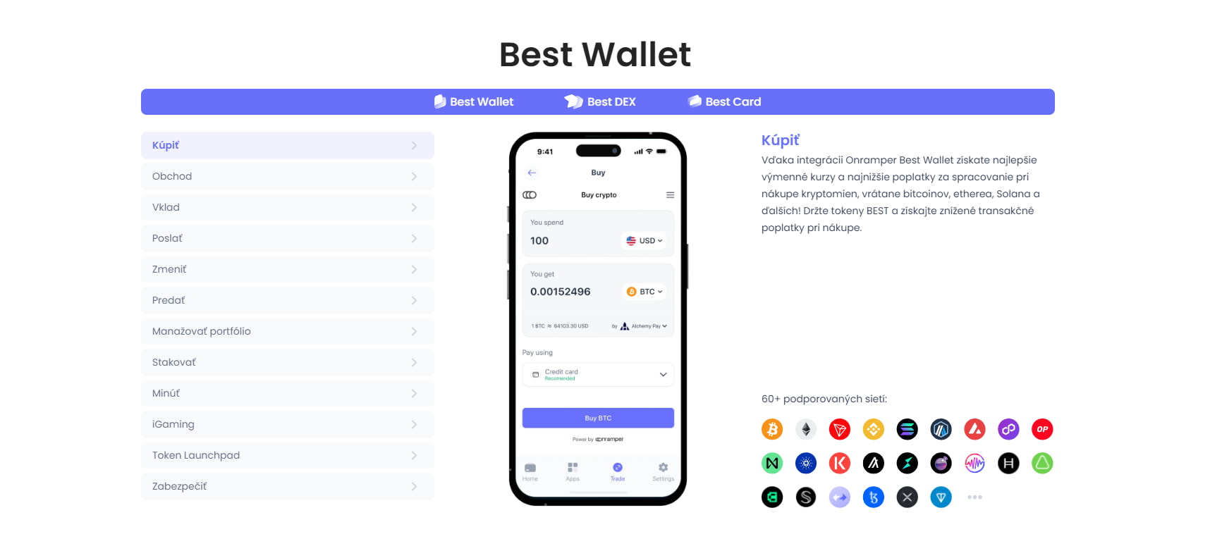 Best Wallet features softwarova krypto penazenka