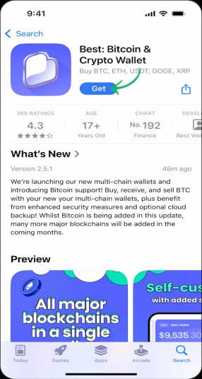 Pobierz aplikację Best Wallet — Wejdź na bestwallet.com i pobierz aplikację na swoje urządzenie (dostępna na iOS i Android).