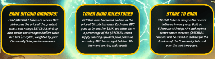 best-crypto-presales BTC Bull Token airdrops, burning milestones, and staking