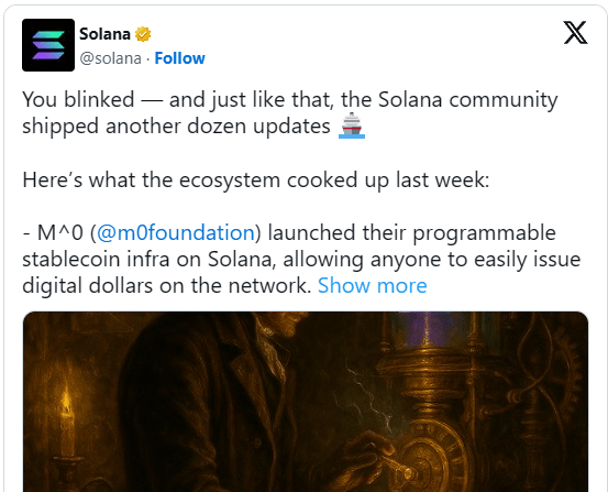 Solana SOL op X over nieuwe features en updates