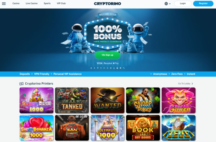 5. Cryptorino - nodrošina anonīmu spēli un atbalsta VPN lietošanu