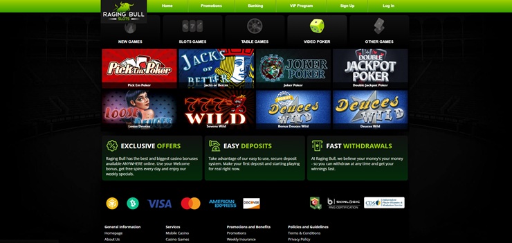 raging bull slots video poker games