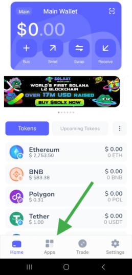 DeFi and dApps can be found on the Apps page