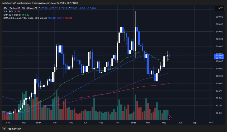 SOL consolidates below $180 | Source: SOLUSDT chart on TradingView