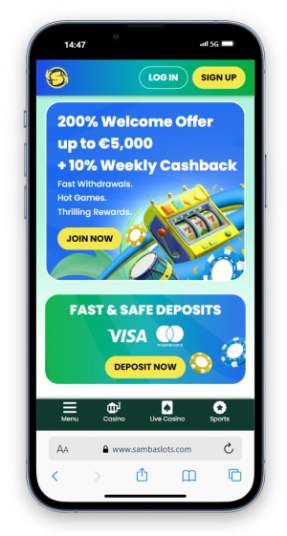 Samba Slots on mobile.