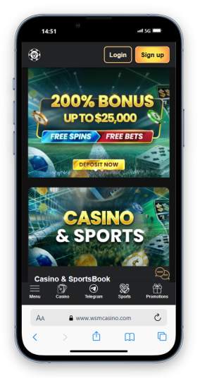 WSM Casino's homepage on mobile.