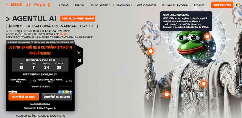 Memecoin de nouă generație cu tehnologie AI - MIND of Pepe