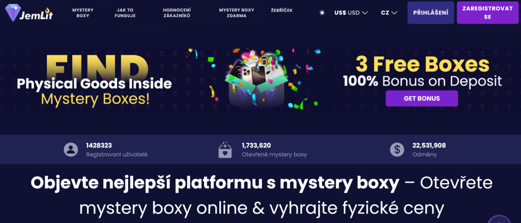 mystery boxy na jemlit platformě
