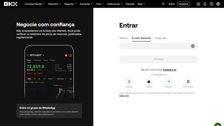 Leva alguns minutos apenas para fazer o cadastro na OKX Brasil