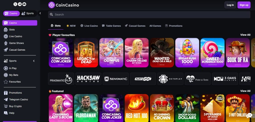 Homepage do CoinCasino, uma das melhores casas de apostas em operação