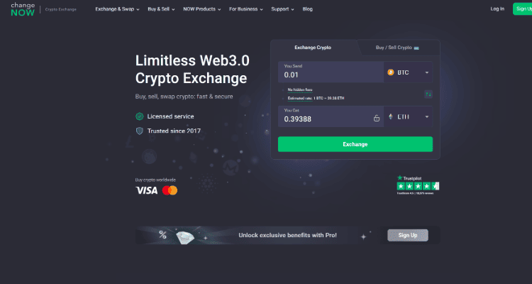 4. ChangeNow - paprasta ir greita kriptovaliutų keitimo platforma be paskyros