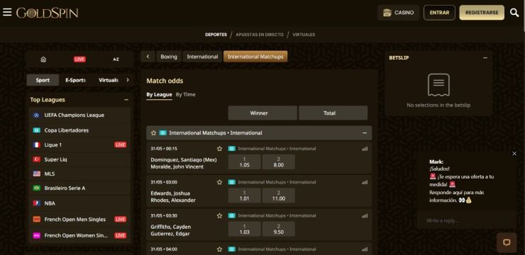 Goldspin cuenta con algunas de las mejores cuotas de boxeo online