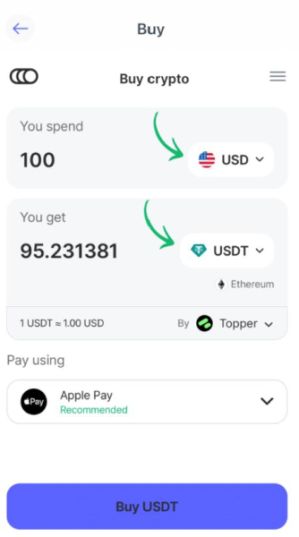 Buying USDT in the Best Wallet app. 