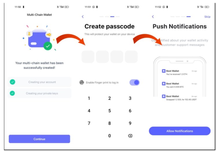 2 - Create a passcode in Best Wallet