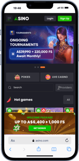 The Asino homepage on mobile.
