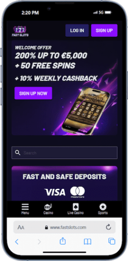 The Fast Slots homepage on mobile.