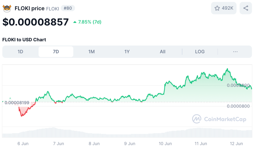 FLOKI coin koers - bron: CoinMarketCap