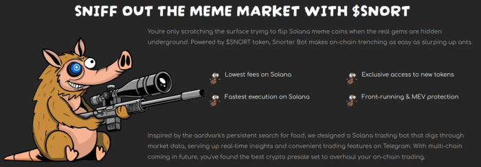 Snooter Bot’s low fees, unmatched speed, and MEV protection make it one of the best Solana trading bots.