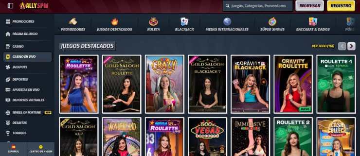 Allyspin ofrece juegos de casino live como ruletas, blackjack, póker y más
