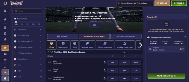 En Divaspin puedes hacer pronósticos deportivos y utilizar consejos de tipsters 