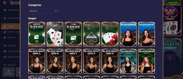 Divaspin cuenta con más de 600 juegos online de blackjack