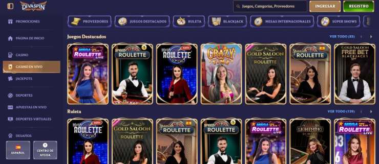 Divaspin permite hacer jugadas de casino en directo las 24 horas del día