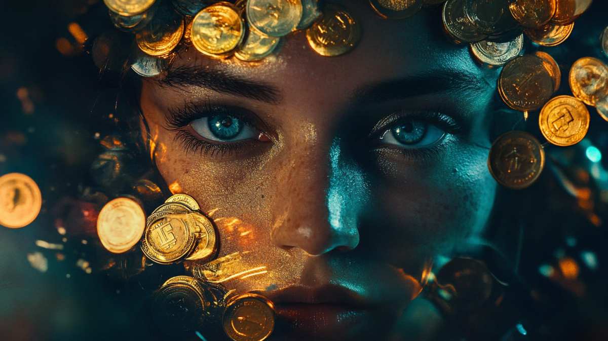 コインの中から顔を出している女神