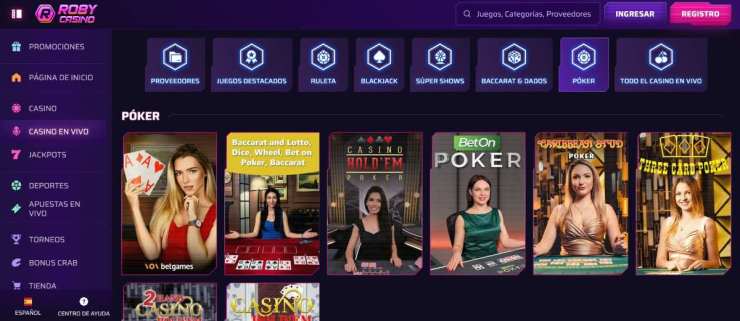 Roby Casino ofrece múltiples mesas de póker en vivo online