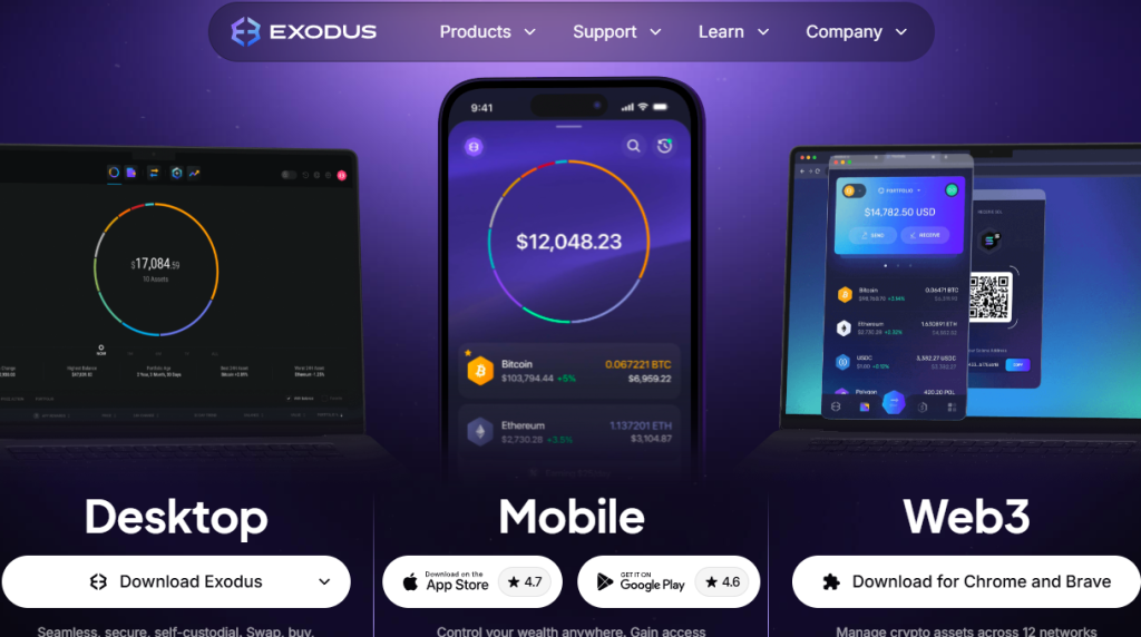 4. Exodus – Portofelul Web3 care îți dă control complet