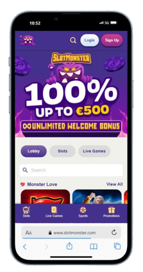 The Slotmonster homepage on mobile.