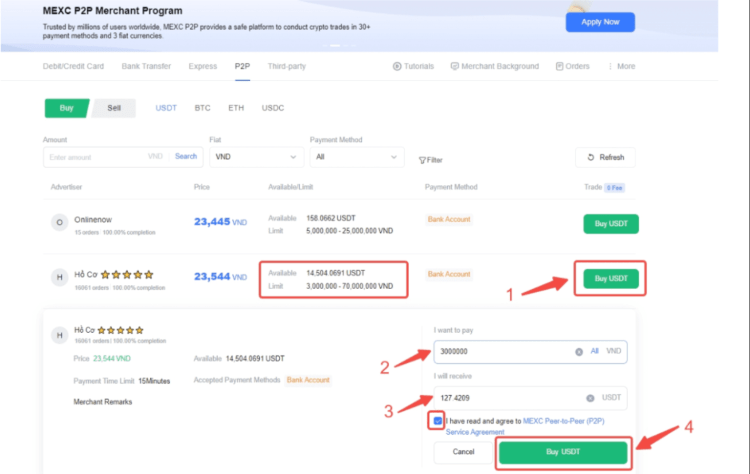 exchange crypto p2p step2