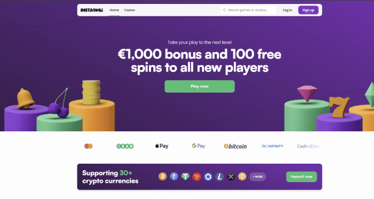 5. Instaspin Casino – paprastas žaidimas ir dosni kripto premija