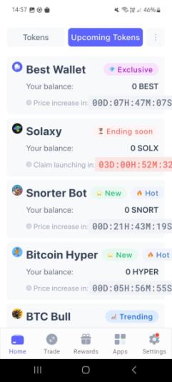 Best Wallet Upcoming Tokens Section