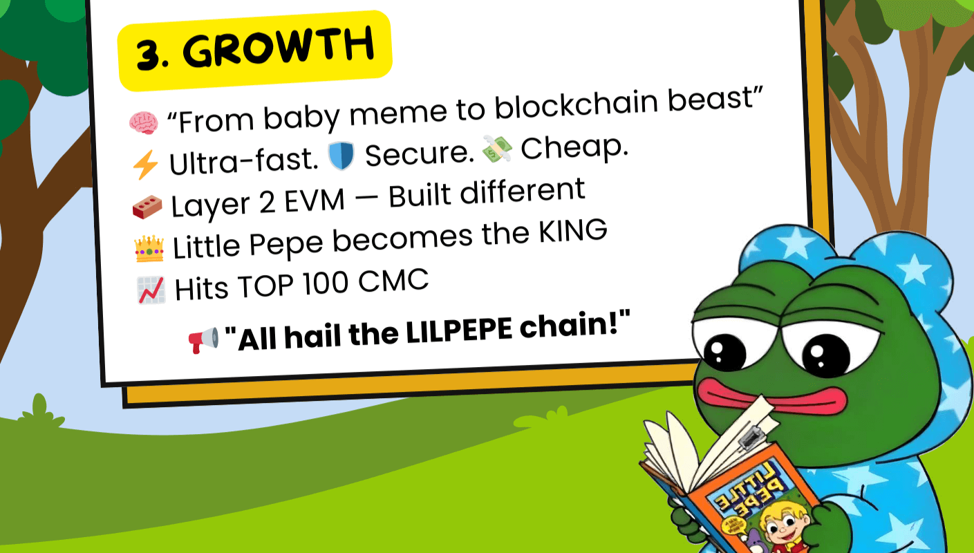 Little Pepe’s roadmap Phase 3 sees the rollout of the Layer-2 EVM and entering the top 100 on CMC.