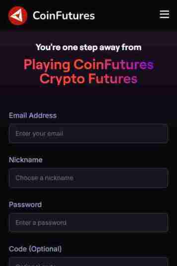 CoinFuturesの始め方-公式サイトの登録画面