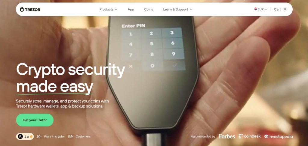 6. Trezor – Klasyczny portfel sprzętowy z integracją DeFi wallet