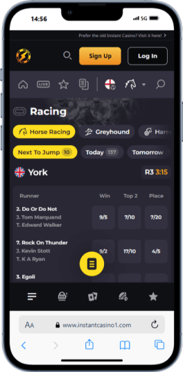 A mobile screenshot of Aussie sportsbook, Instant Casino