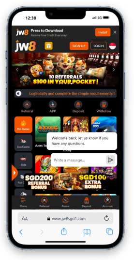 The JW8 Singaporean homepage on mobile.